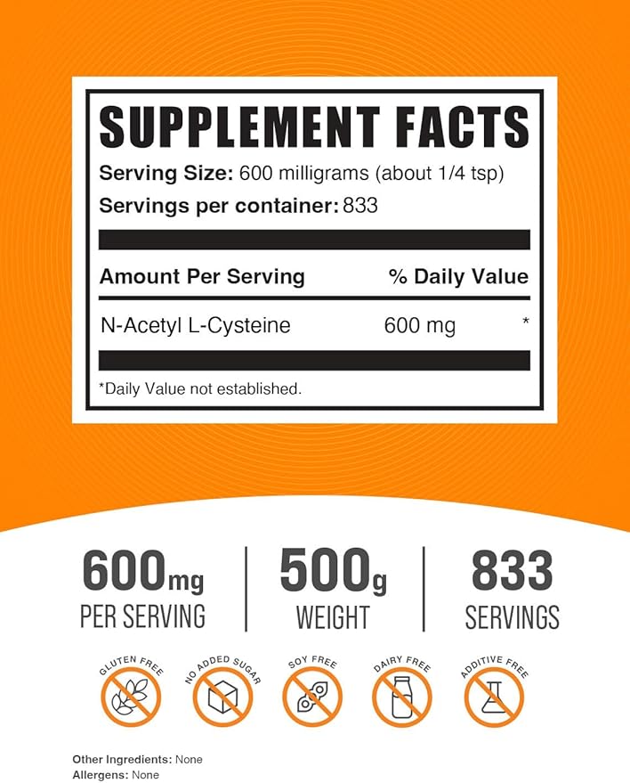 BulkSupplements.com NAC Powder - N-Acetyl Cysteine 600mg, NAC Supplement - Antioxidant Support