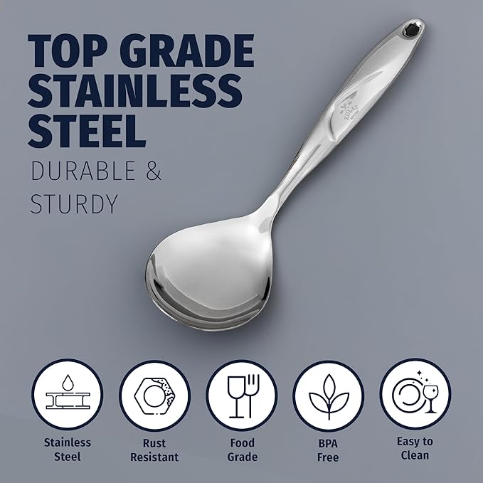 Zulay Kitchen Stainless Steel Serving Spoon - Large Cooking Spoon - Durable Premium Stainless Steel