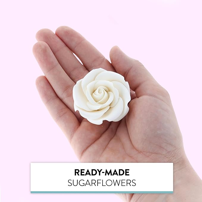 Global Sugar Art Rebecca Rose Sugar Cake Flowers, White 2 Inches, 8 Count by Chef Alan Tetreault