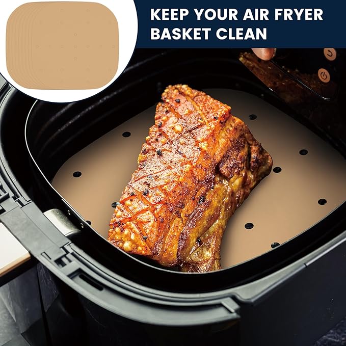 400PCS 6.3 Inch Square Air Fryer Parchment Paper Liners Disposable, Unbleached Air Fryer Sheets