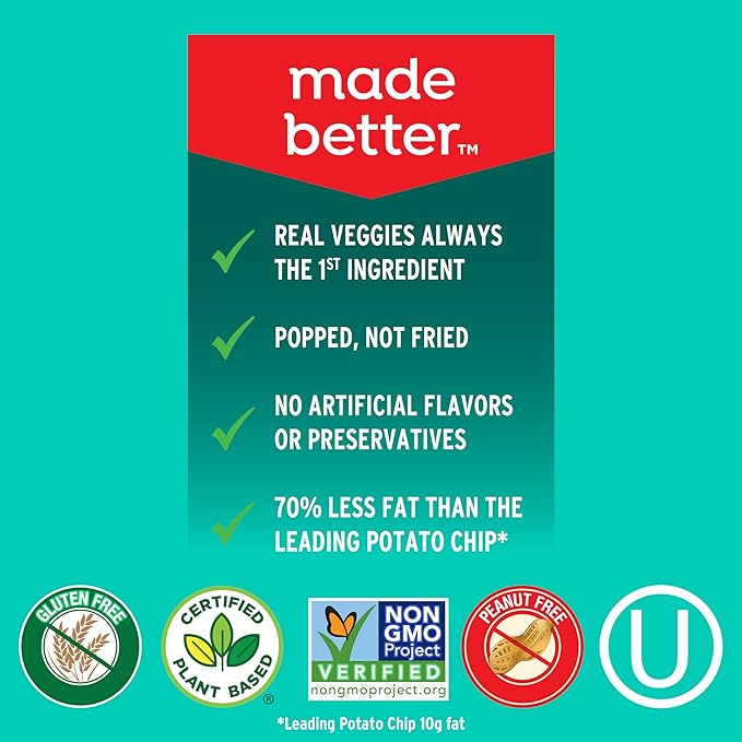 Breton Veggie Crisps Sea Salt (Pack of 12) - Popped not Fried Crisps, Made with Real Vegetables