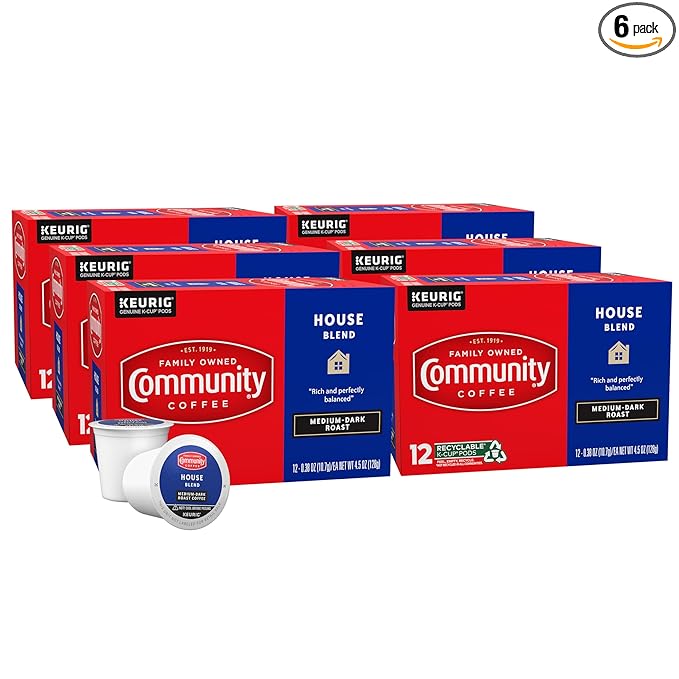 Community Coffee House Blend 72 Count Coffee Pods, Medium Dark Roast, Compatible with Keurig 2.0