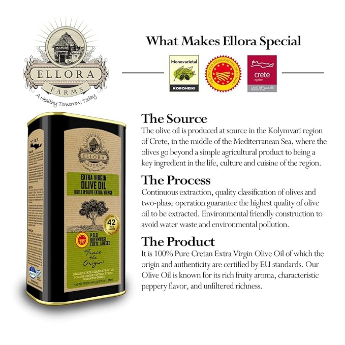 Ellora Farms, Single Estate PDO Greek Extra Virgin Olive Oil, Cold Pressed & Traceable Olive Oil