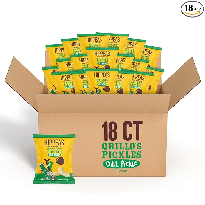 Hippeas Grillo's Dill Pickle, 0.75 Ounce (Pack of 18), 3g Protein, Fiber, Vegan, Gluten-Free