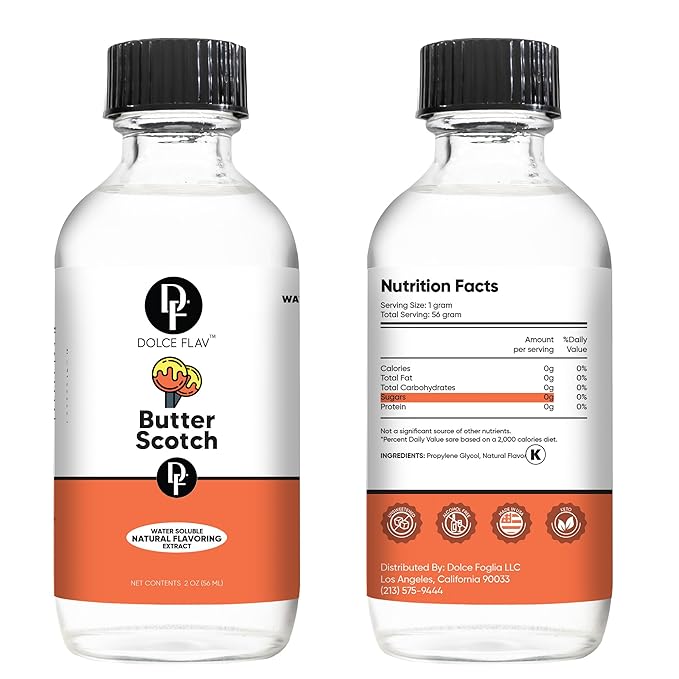 Dolce Flav Natural Butterscotch Extract 2 oz ??Kosher, Sugar-Free, Concentrated Rich Butterscotch