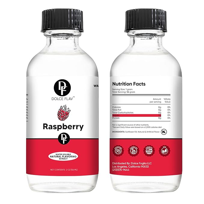 Dolce Flav Natural Raspberry Extract 2 oz ??Kosher, Sugar-Free, Concentrated Tart Raspberry