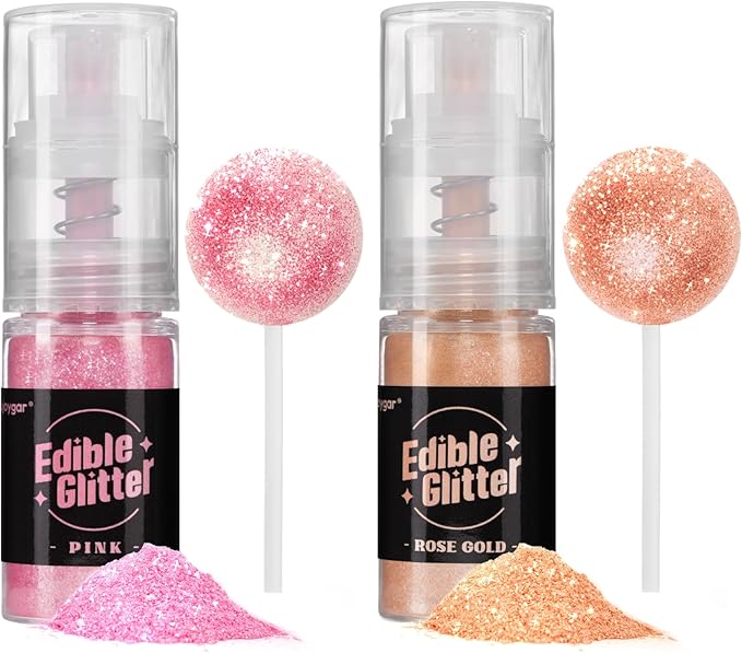 Sujoygar Edible Glitter Spray 2 Colors, Pink and Rose Gold Edible Glitter for Cocktails, Shimmer