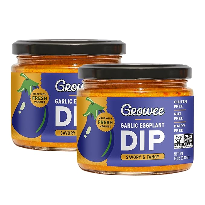 Growee Vegan Garlic Eggplant Dip (2 Pack) ??Plant-Based Queso & Mayo Alternative ??Nut-Free
