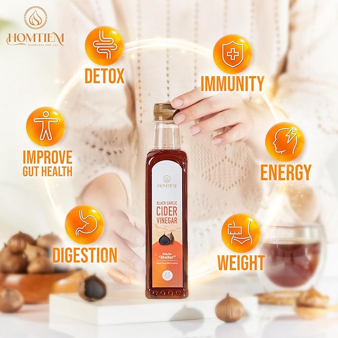 Homtiem Black Garlic Cider Vinegar– Naturally Fermented with “The Mother”, A Unique Alternative to