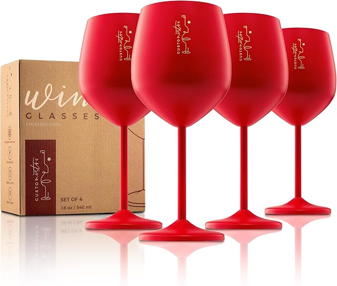 Gusto Nostro Stainless Steel Wine Glass - 18 oz - Cute, Red Unbreakable Wine Glasses for Travel