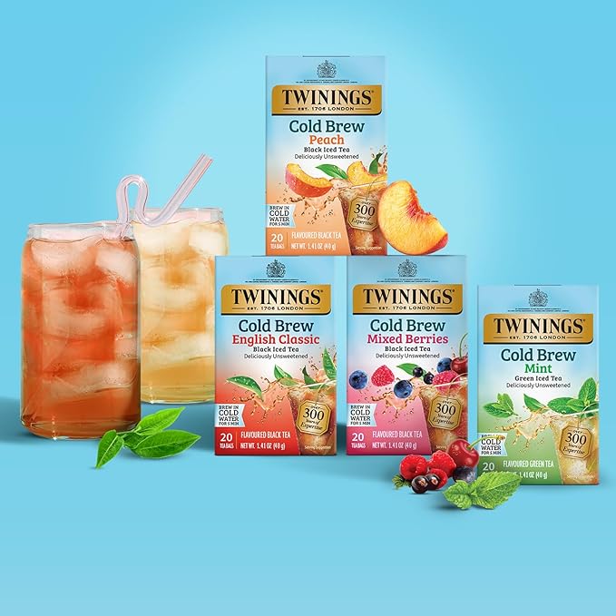 Twinings Peach Cold Brew Iced Tea Bags, 20 Count (Pack of 6), Unsweetened Flavoured Black Tea