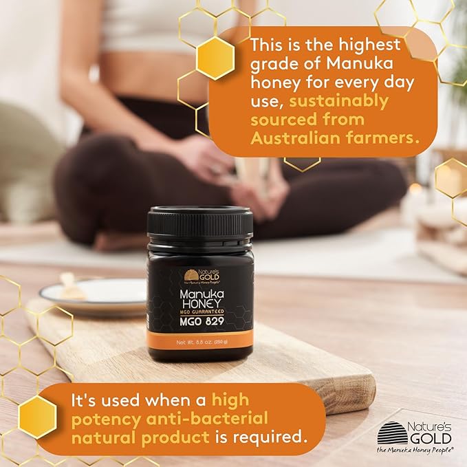 Nature’s Gold Raw Manuka Honey, MGO 829+ | Authentic MGO, Australian Honey, Non-GMO, 100% Pure