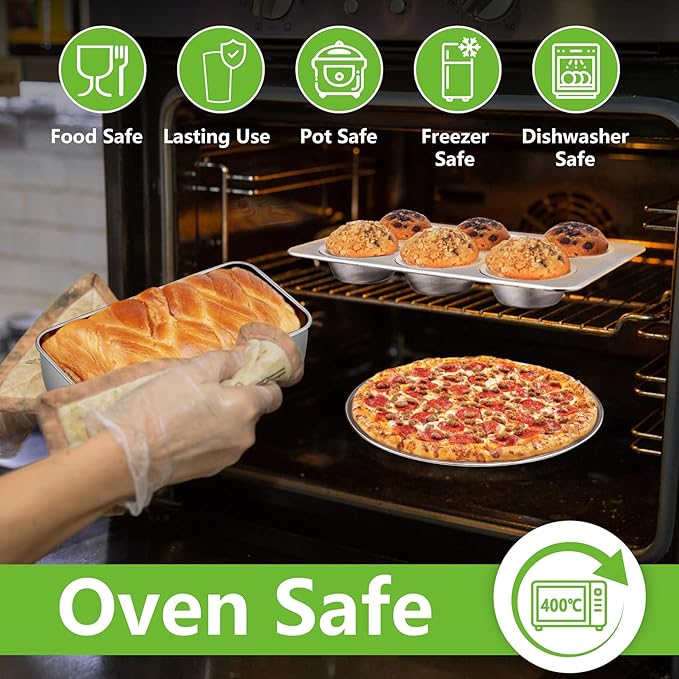 Bakeware Sets of 11, P&P CHEF Stainless Steel Baking Pans Set, Includes Baking Sheets and Rack