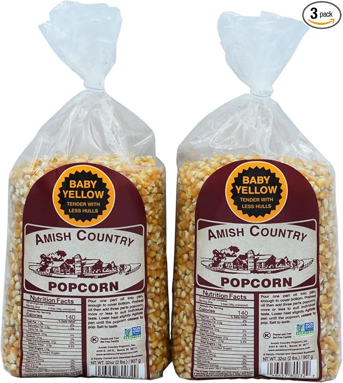 Amish Country Popcorn | 2-2 lb Bags | Baby Yellow Popcorn Kernels | Old Fashioned, Non-GMO and