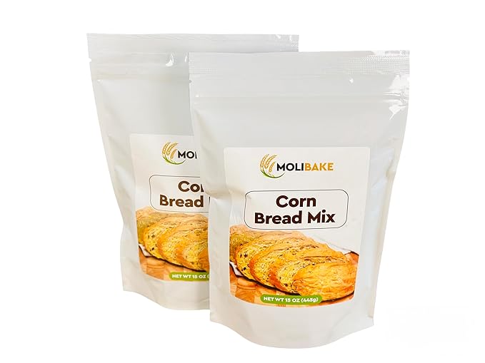 Molibake Corn Bread Mix ??Pack of 2 - All-Natural Baking Mix for Bread Machine and Oven - 15 oz