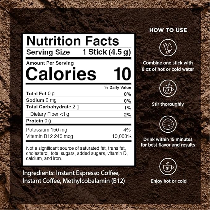 VitaCup Extra Shot Instant Coffee Packets with Espresso Shot, “Red Eye” High Caffeine, Bold Dark