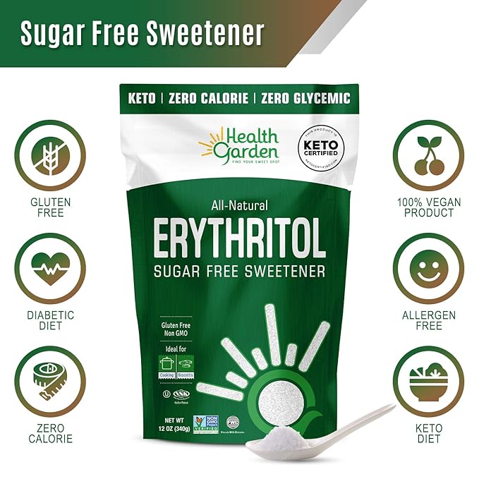 Health Garden Erythritol Sweetener - Non GMO - Gluten Free - Sugar Substitute - Keto Friendly