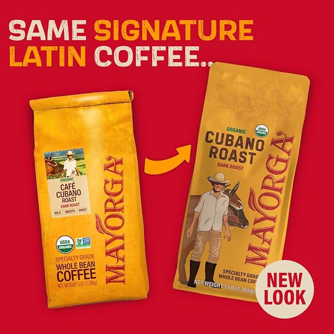 Mayorga Dark Roast Coffee 5lb bag Cubano Roast 100% Arabica Café Whole Coffee Beans - Smoothest