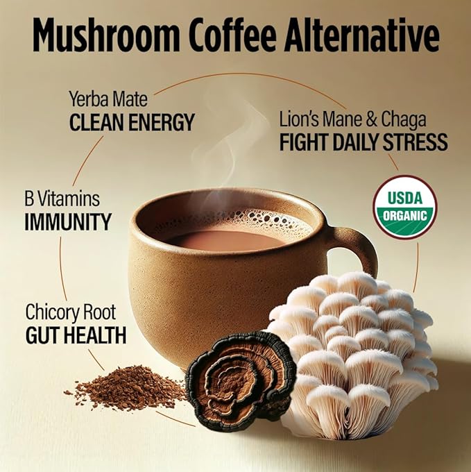 VitaCup Mushroom Coffee Alternative Instant Drink Mix | Mushroom Based Coffee Substitute for