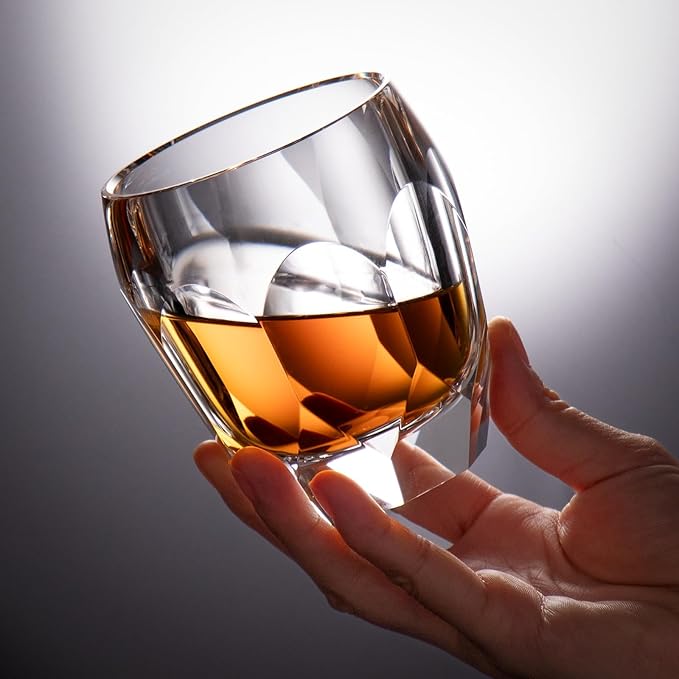 KAMMAK Crystal Whiskey Glasses Set of 2, Luxury 7.44oz Old Fashioned Glasses Stemless, Handcrafted