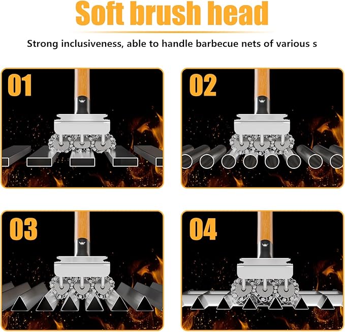 HOUSE AGAIN Grill Brush Bristle Free, 304 Stainless Steel Food-Grade Brush Head with Scraper, Safe