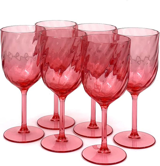 Yalin Set of 6 Unbreakable 15 oz Acrylic Plastic Wine and Water Tumbler Stackable Goblets. (Red, 15