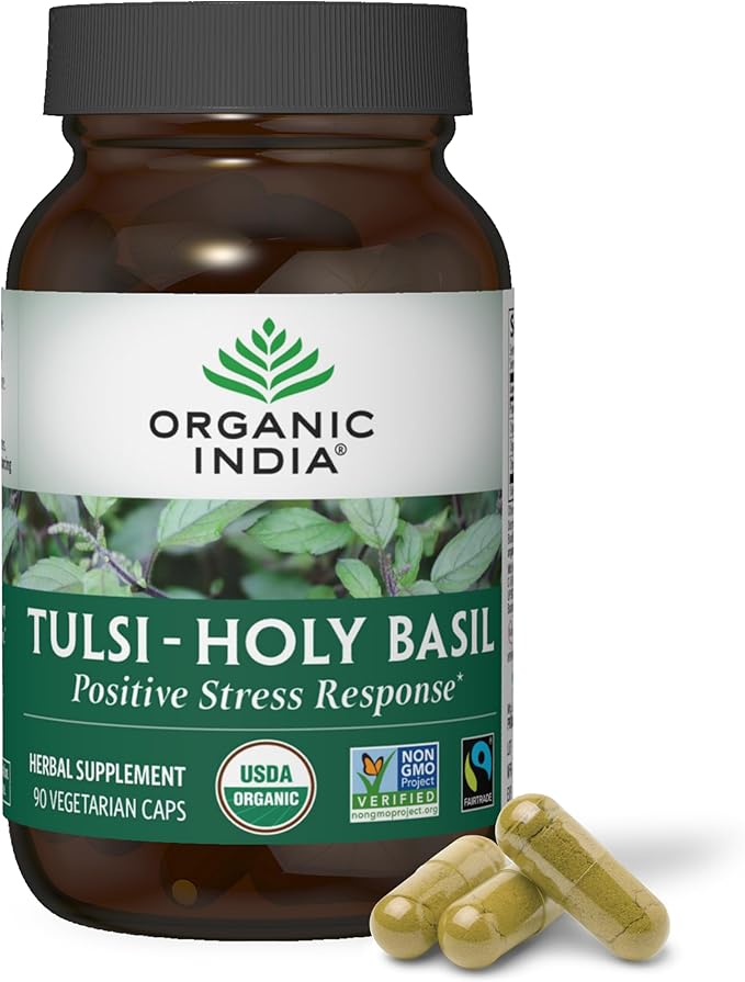 ORGANIC INDIA Tulsi Holy Basil Capsules - Holy Basil Extract - Holy Basil Leaf Supplement, Herbal