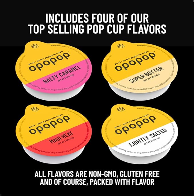 Opopop Microwave Popcorn - Variety 4-Pack Gourmet Popcorn Kit, Collapsible Silicone Popcorn Popper