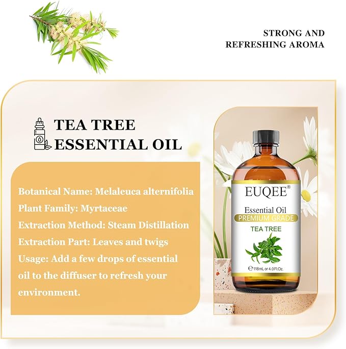 Tea Tree Essential Oil 4Fl.Oz Pure Tea Tree Oil with Glass Dropper for Aromatherapy, Diffuser, Soap