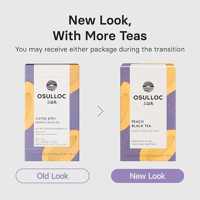 OSULLOC Peach Black Tea (Tropical Mango & Peach Flavor), Fruit tea Blend, Premium Teabags from Jeju