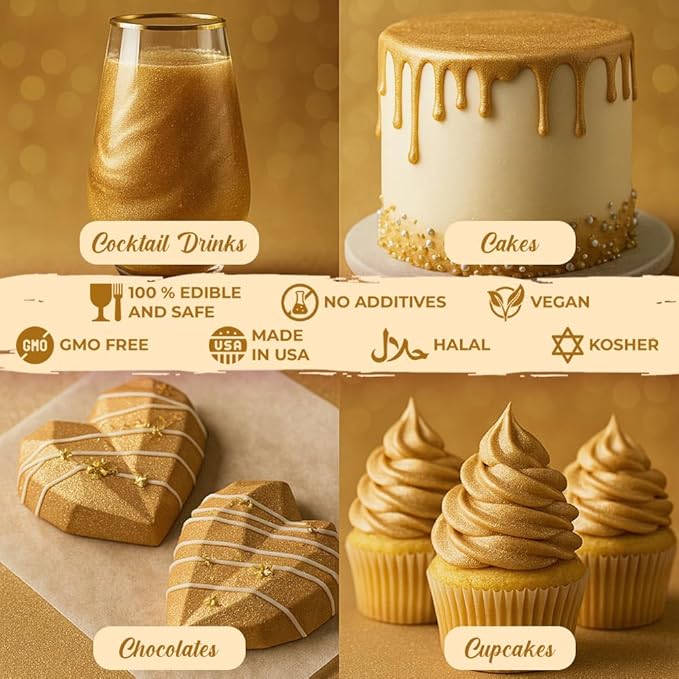 Bulk (20g) Gold Luster Dust Edible Glitter for Cocktails | Premium Edible Gold Luster Dust for Cake