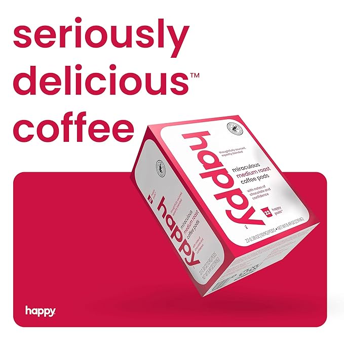 happy coffee medium roast coffee pods, 22 count, notes of chocolate & confidence, compatible with