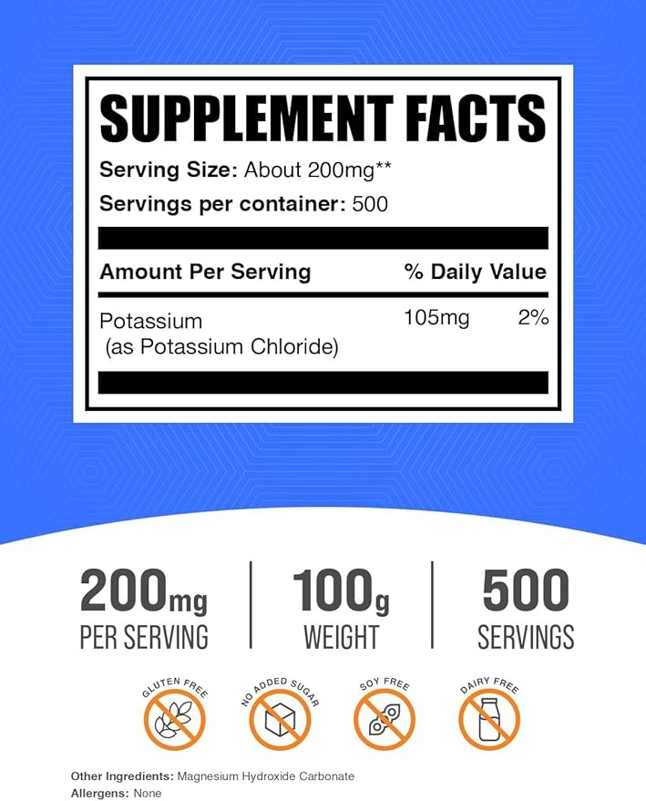 BulkSupplements.com Potassium Chloride Powder - Salt Substitute, Potassium Salt - Gluten Free