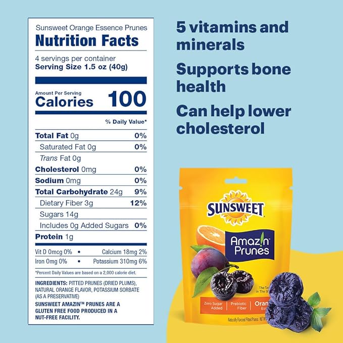 Sunsweet Amazin' Prunes Orange Essence - Prunes Pitted Unsweetened & Dried - Gluten Free, Vegan