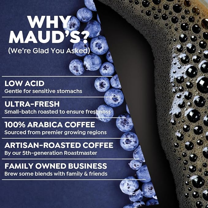Maud's Blueberry Flavored Coffee Pods, 50 ct, Medium Roast Flavored Coffee in Recyclable Single
