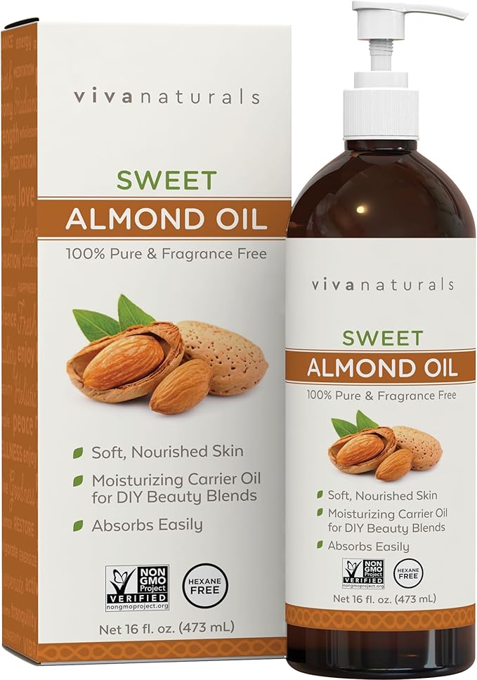 Viva Naturals Sweet Almond Oil for Skin - Body Oil, Hair Moisturizer and Relaxing Massage and Oil