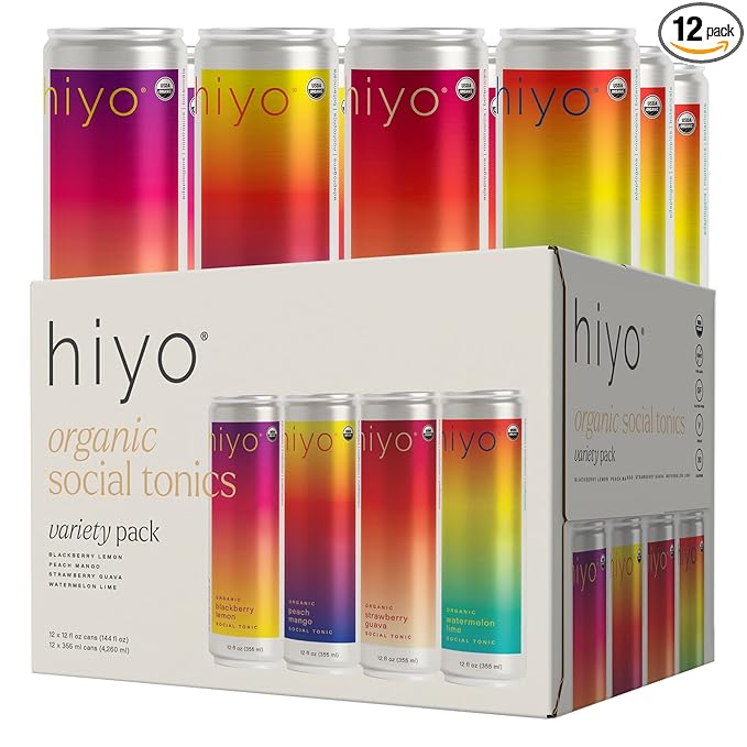 Hiyo Organic Social Tonic ??Variety Pack, 12 Pack - N.A. Functional Seltzer, Sparkling Water