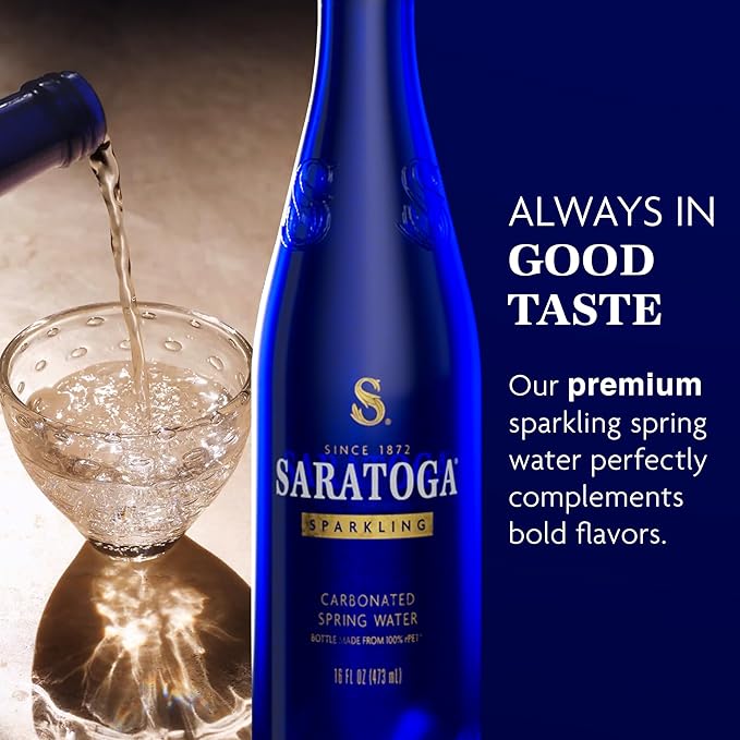 Saratoga Sparkling Water Bottles, 6-Pack - Carbonated Spring Bottled Water with Naturally Occurring