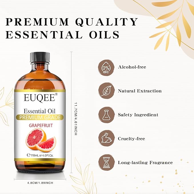 Grapefruit Essential Oil 118mL Pure Grapefruit Oil, Large Capacity Essential Oil with Glass Dropper