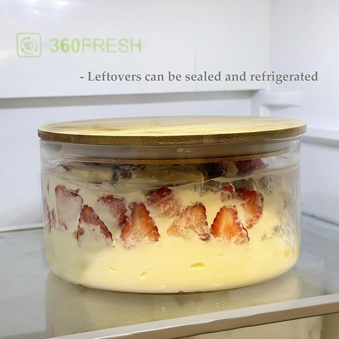 104oz Large Glass Trifle Bowl with Lid, Modern Design Clear Glass Round Dessert Centerpiece Serving