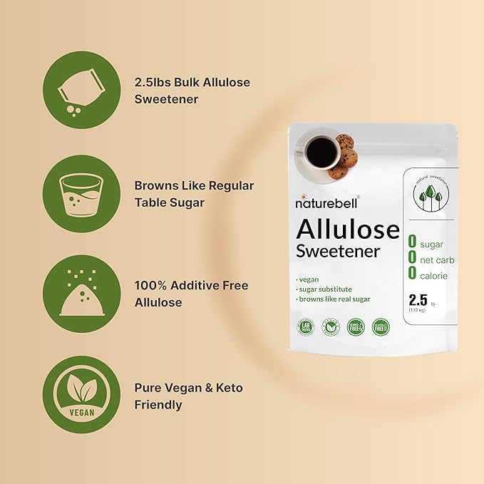 NatureBell Allulose Sweetener, 2.5 Lbs | Keto & Vegan-Friendly, White Sugar Substitute | 0 Calorie
