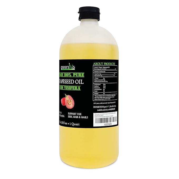 GreenIVe Grapeseed Oil Naturally Grown 100% Pure Cold Pressed Light Flavor High Tempurature Cooking