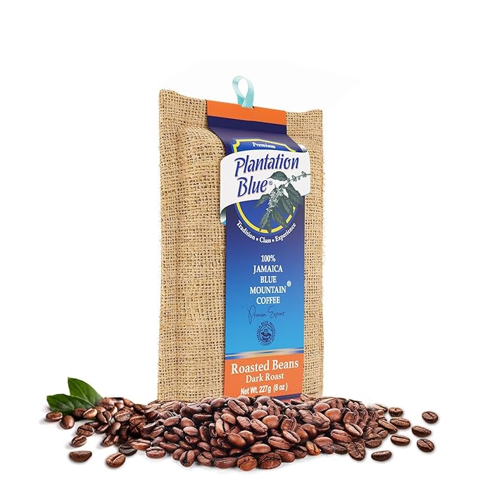 Plantation Blue 100% Blue Mountain Coffee, Dark Roast, Whole Bean, Premium Jamaican Coffee, 8oz