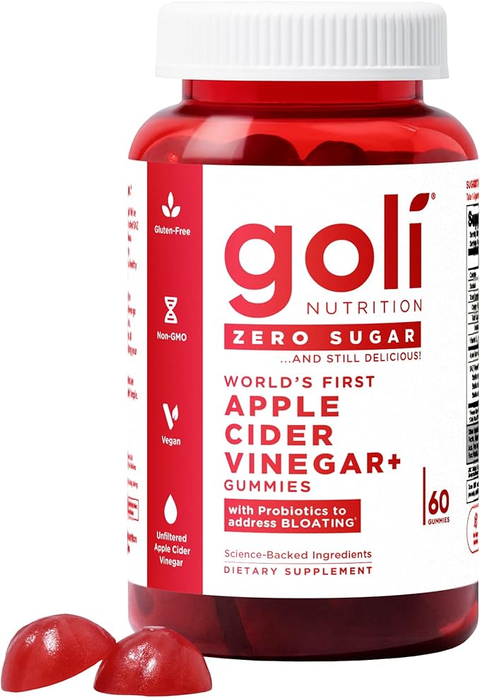 Goli Zero Sugar Apple Cider Vinegar Gummies - Vitamin B12, Probiotics to Address Bloating. No