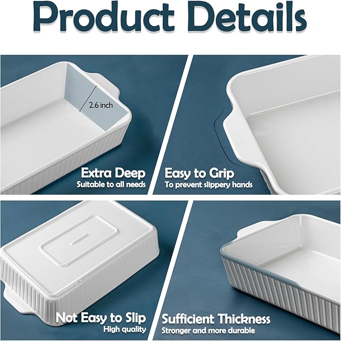 Casserole Dishes for Oven 9x13,2 Pack Ceramic Baking Dish Large & Deep,4.2 QT Casserole Dish Set