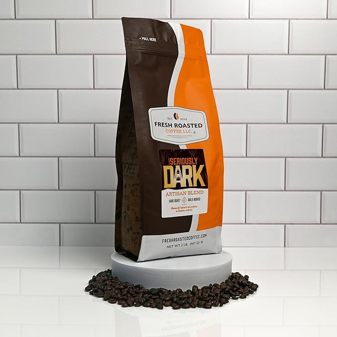 Fresh Roasted Coffee,Seriously Dark Artisan Blend,2lb Dark Roast, Kosher, Whole Bean