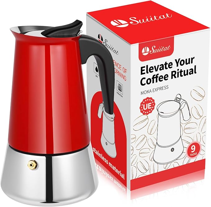 Moka Pot, 9 Cups (15.9 oz) Stovetop Espresso Maker, 304 Stainless Steel Moka Pot, Induction