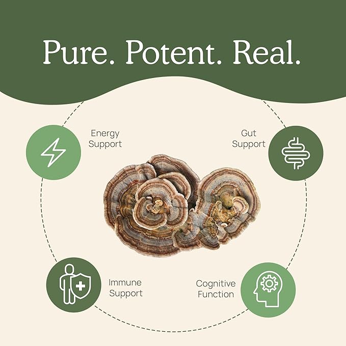 Real Mushrooms Turkey Tail Mushroom Powder ??Organic Turkey Tail Extract from ??for Wellness, Gut