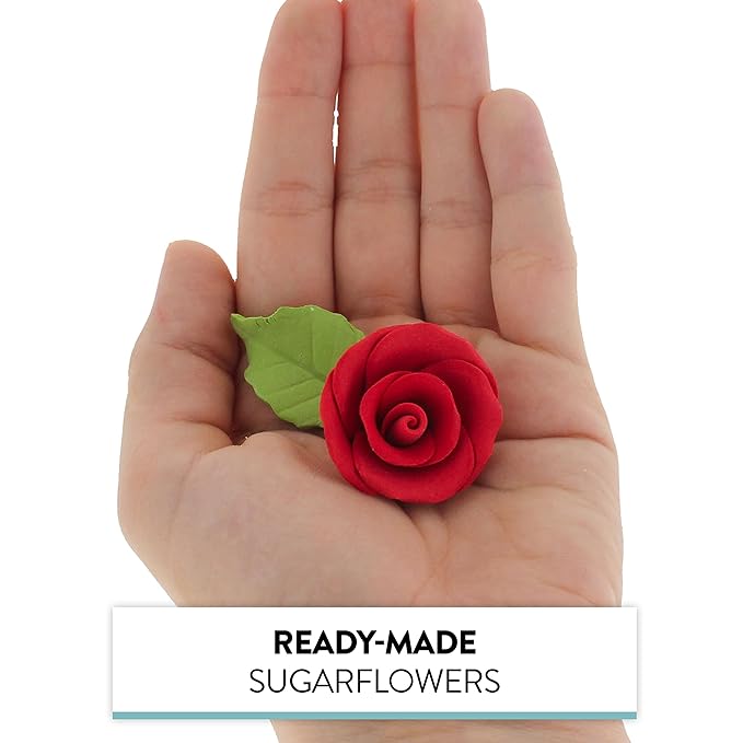 Global Sugar Art Premium Wedding & Party Edible Rose Cake & Cupcake Sugar Flowers, Red, 24 Count