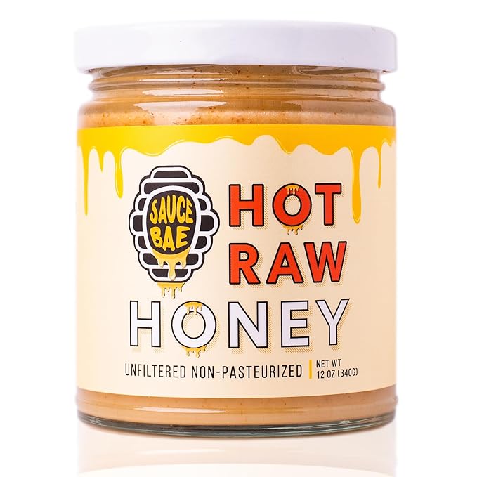 Sauce Bae Hot Raw Honey - Unfiltered & Unpasteurized, 100% USA White Clover, Perfect for